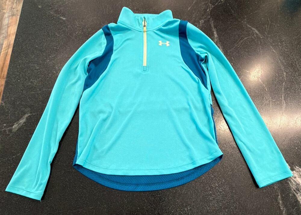 Under Armour girls turquoise heatgear long sleeve layer 1/4 zip YM